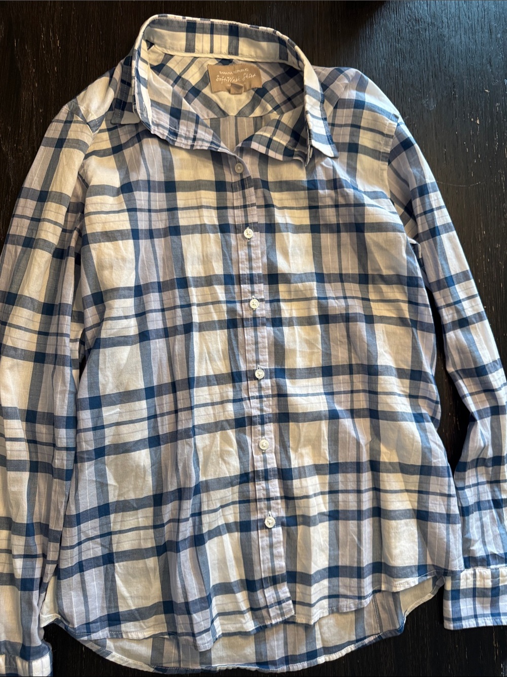 Banana Republic Blue and White Plaid Button-Down Shirt 100% Cotton